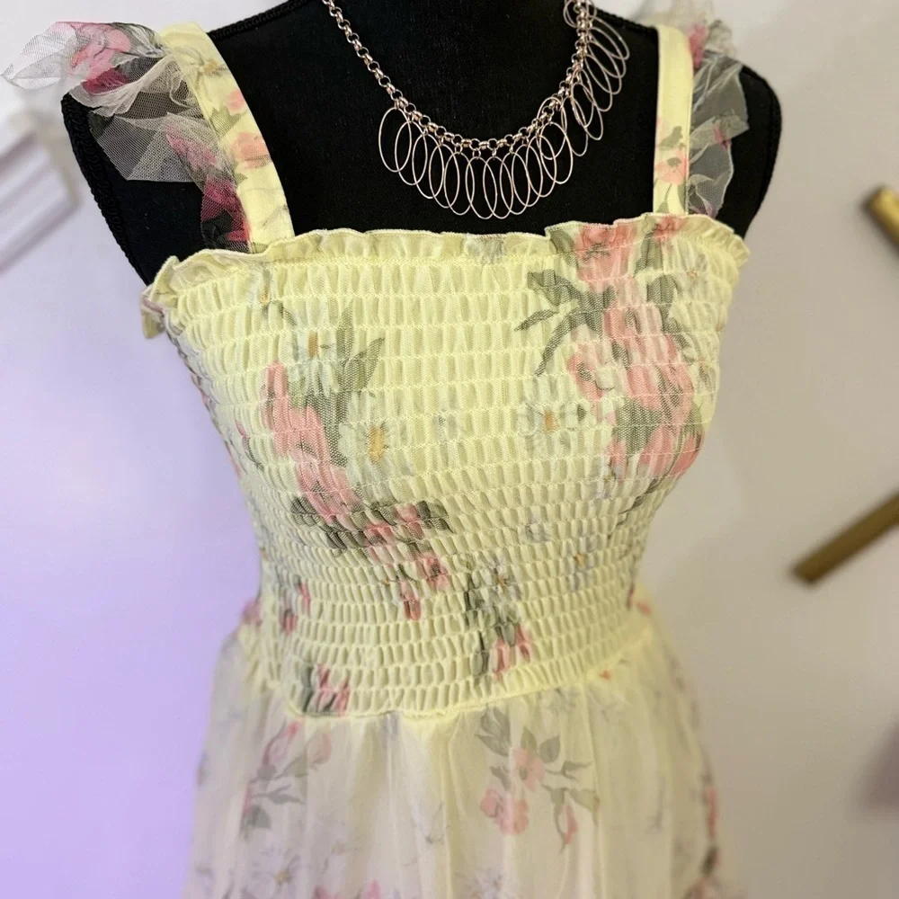 Floral Smocked Dress with Ruffle Straps